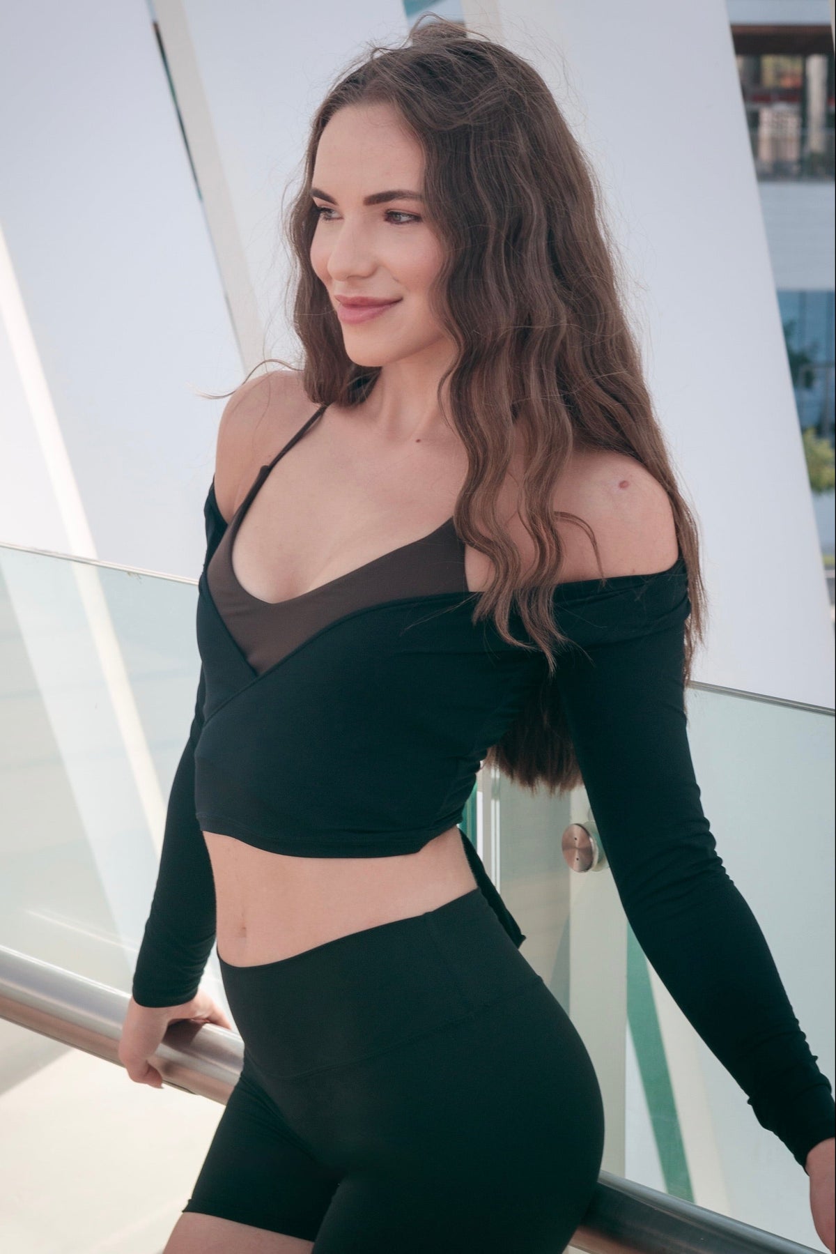 Ballet wrap top black lifestyle image