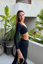 Women's Cloud Blue cropped long sleeve top by NVS Movement, lifestyle view