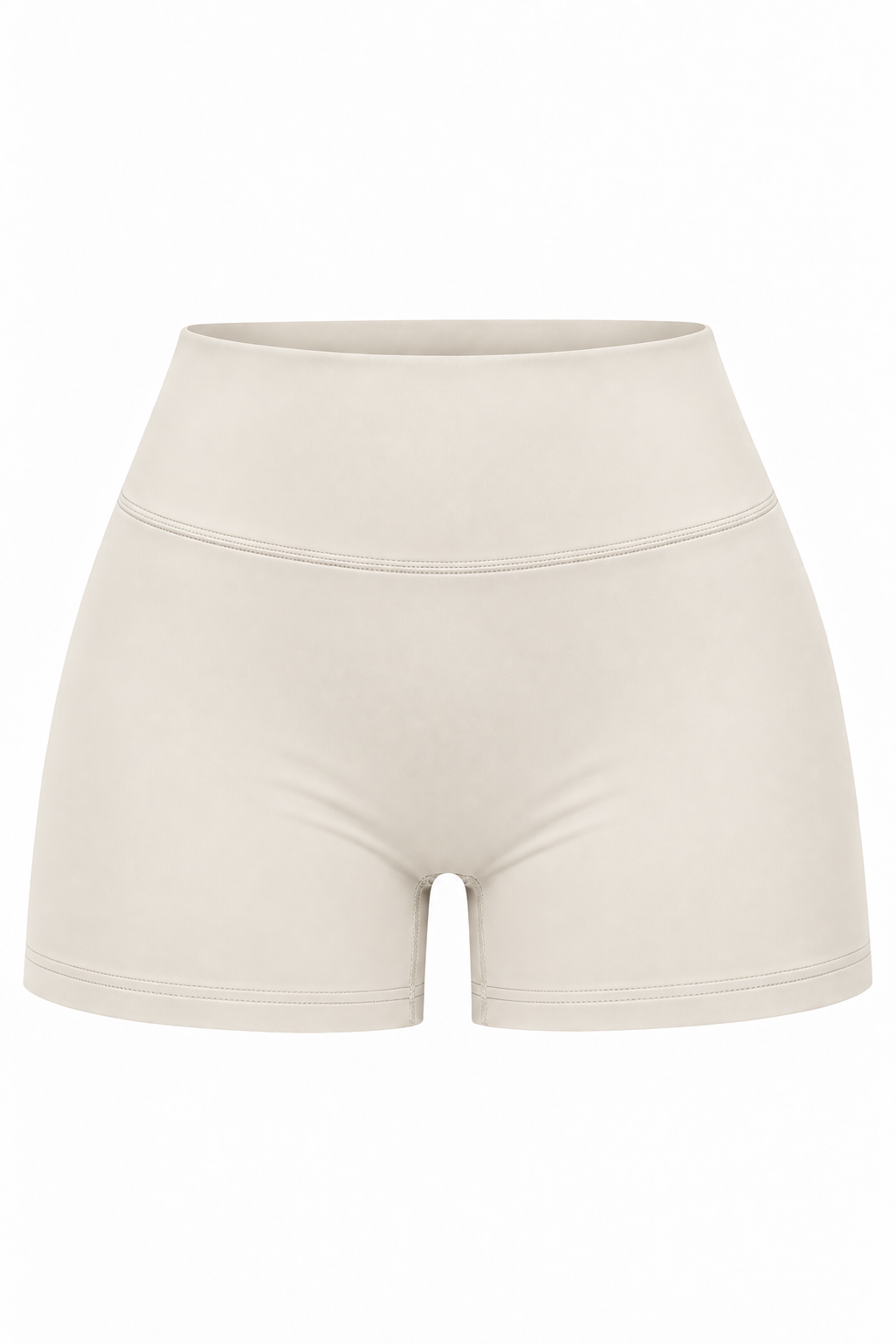 High-waisted seamless athletic shorts in a light cream or off-white color, shown against a plain white background.