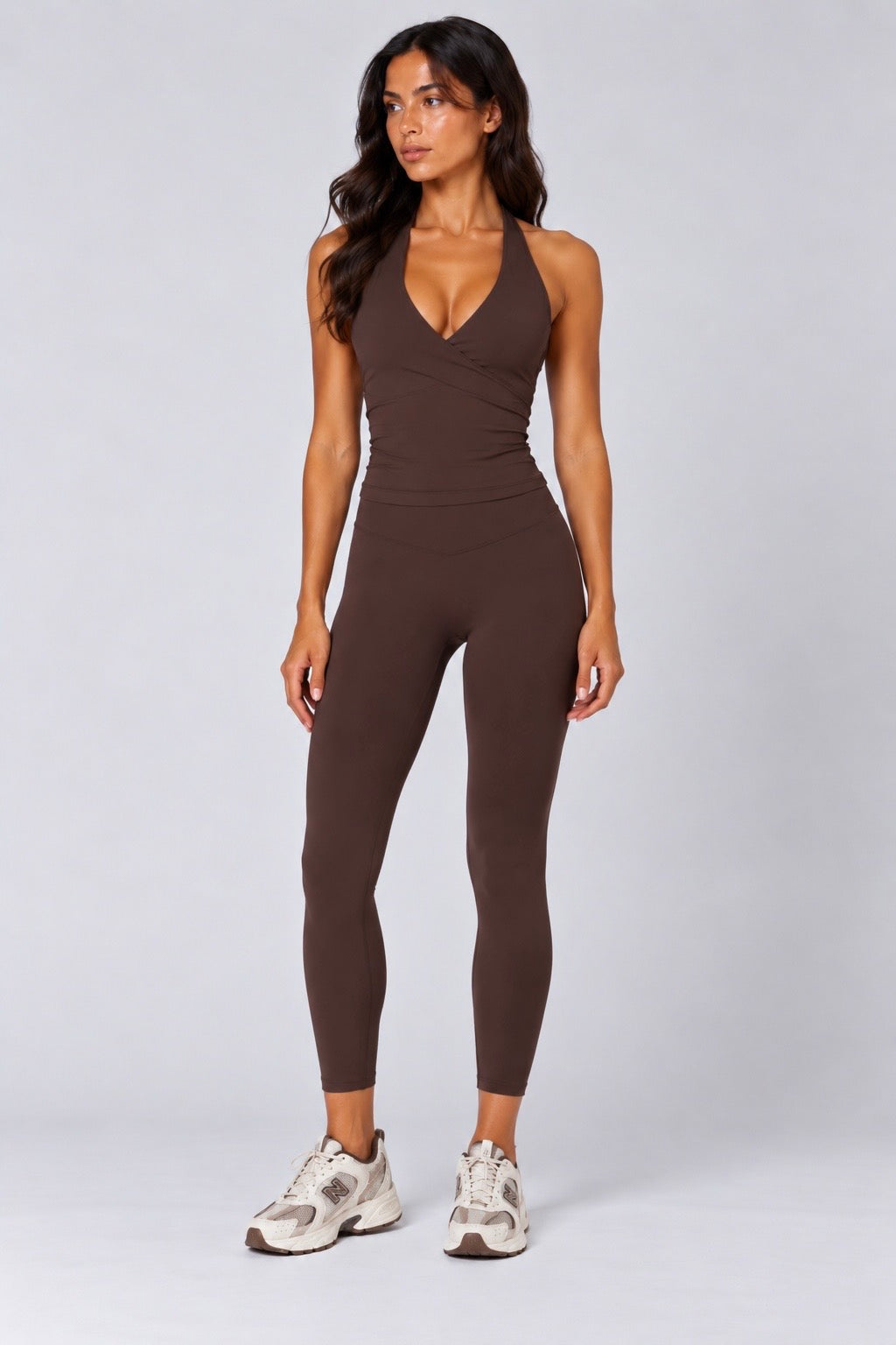 Women's Espresso halter top and legging by NVS Movement, product view