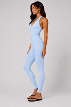 Women's cloud blue halter top and legging by NVS Movement, product view full body