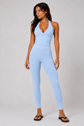 Women's cloud blue halter top by NVS Movement, product view