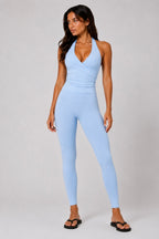Women's cloud blue halter top by NVS Movement, product view