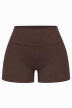 espresso brown activewear shorts flatlay